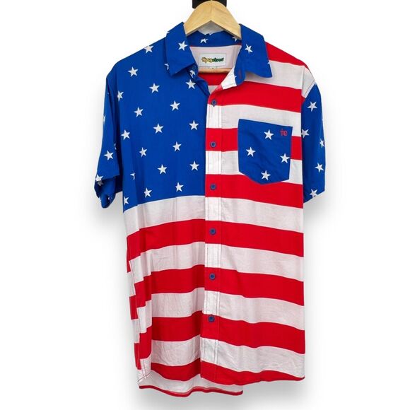 Tipsy Elves American Flag Shirt Men’s Size Medium USA Button Down Patriotic - Picture 1 of 8
